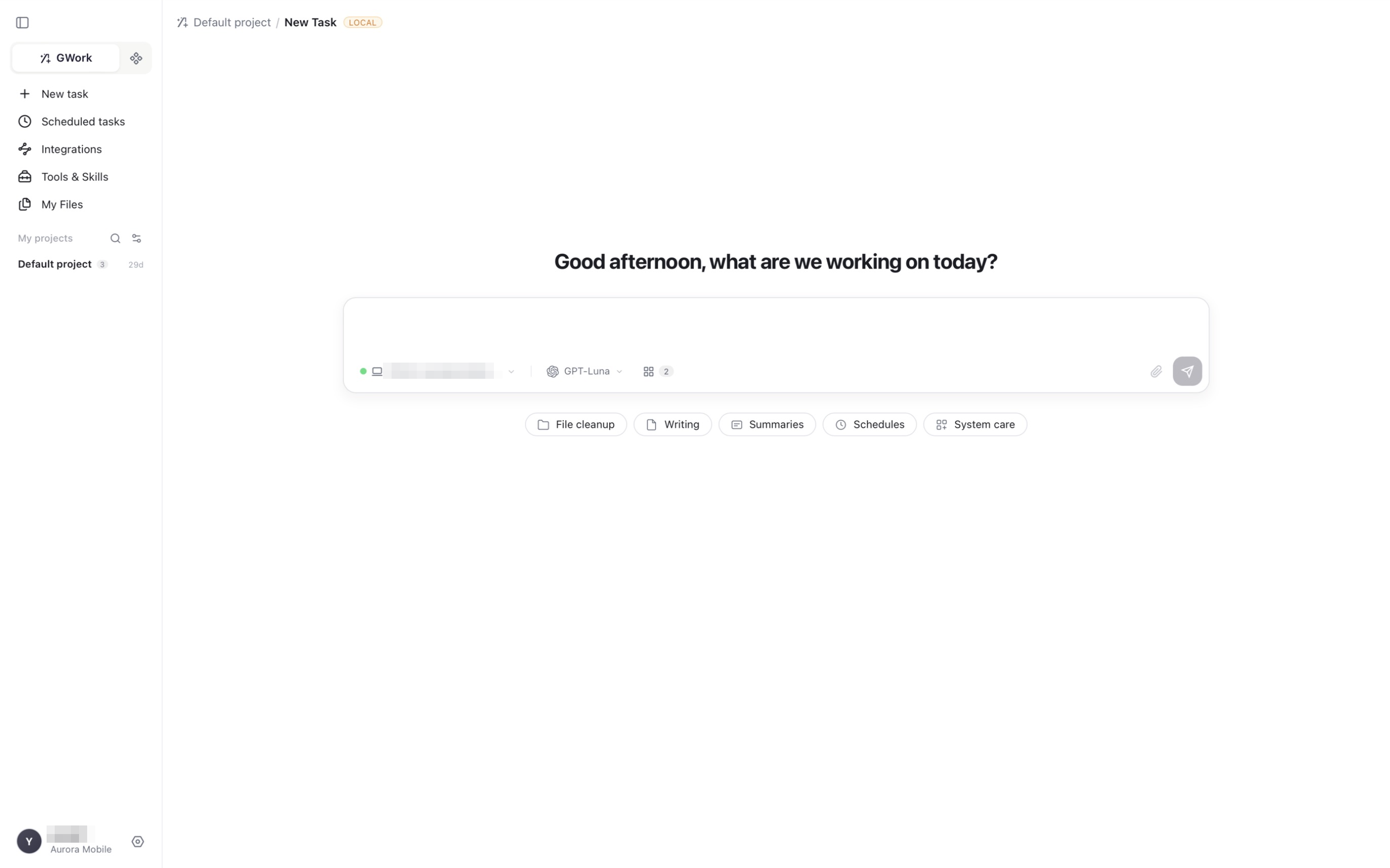 GWork home page after login